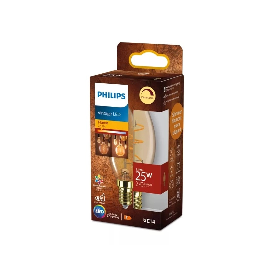 LED димируема крушка VINTAGE Philips B35 E14/3,1W/230V 2200K CRI 90