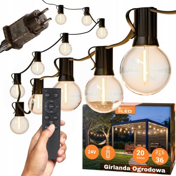 LED димируема външна декоративна верига 36xE12/1W/24/230V 22,35 m IP65 черна + дистанционно управление