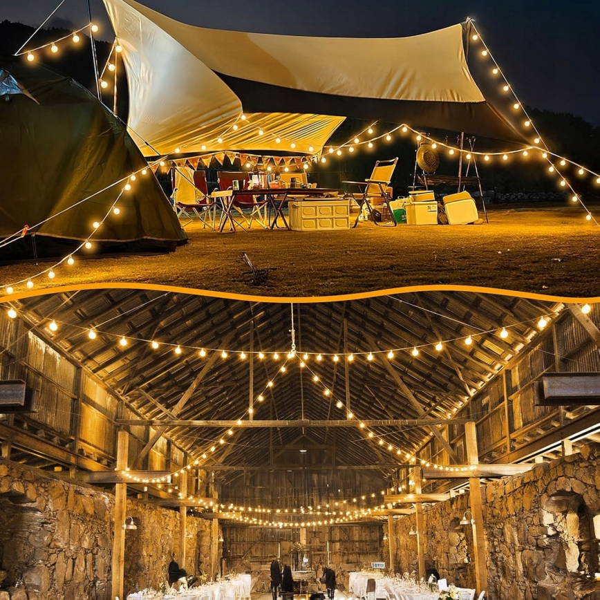 LED външен декоративен гирлянд с възможност за димиране 25xE12/1W/24/230V 17,5 m IP65 черен + дистанционно управление