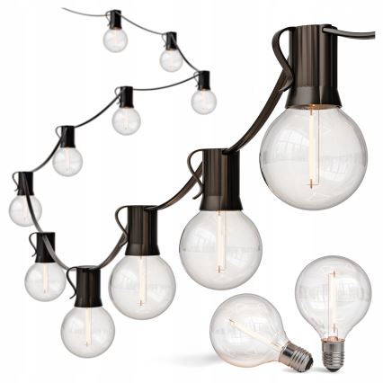 LED външен декоративен гирлянд с възможност за димиране 25xE12/1W/24/230V 17,5 m IP65 черен + дистанционно управление