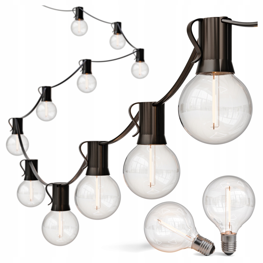 LED външен декоративен гирлянд с възможност за димиране 25xE12/1W/24/230V 17,5 m IP65 черен + дистанционно управление