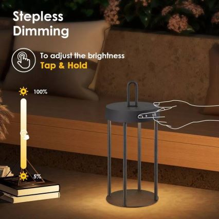 LED димируема външна презареждаема настолна сензорна лампа GENTLE LED/1,5W/3,7V 3000 mAh IP44 черна