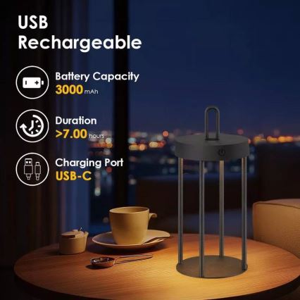 LED димируема външна презареждаема настолна сензорна лампа GENTLE LED/1,5W/3,7V 3000 mAh IP44 черна
