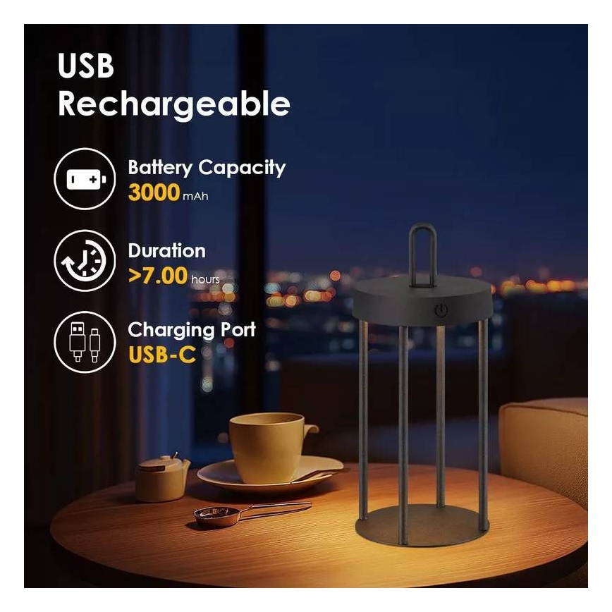 LED димируема външна презареждаема настолна сензорна лампа GENTLE LED/1,5W/3,7V 3000 mAh IP44 черна
