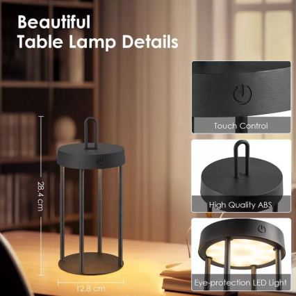 LED димируема външна презареждаема настолна сензорна лампа GENTLE LED/1,5W/3,7V 3000 mAh IP44 черна