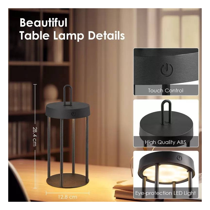 LED димируема външна презареждаема настолна сензорна лампа GENTLE LED/1,5W/3,7V 3000 mAh IP44 черна