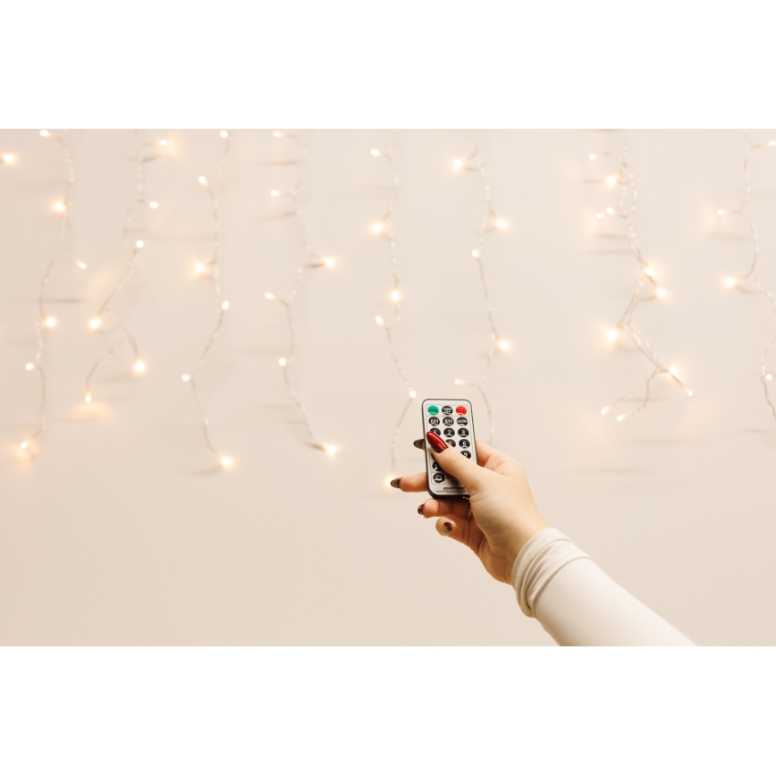 LED коледна завеса за външна употреба с възможност за затъмняване CURTAIN 360xLED/8,4W/230V 2x2 m IP44 топла бяла + дистанционно управление
