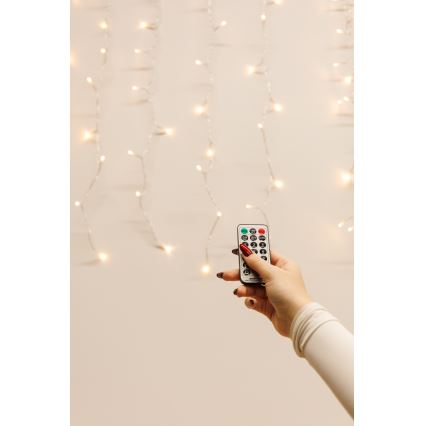 LED коледна завеса за външна употреба с възможност за затъмняване CURTAIN 360xLED/8,4W/230V 2x2 m IP44 топла бяла + дистанционно управление