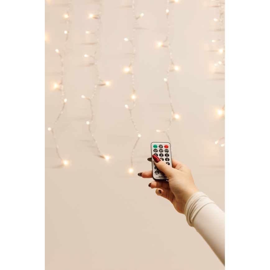 LED коледна завеса за външна употреба с възможност за затъмняване CURTAIN 360xLED/8,4W/230V 2x2 m IP44 топла бяла + дистанционно управление