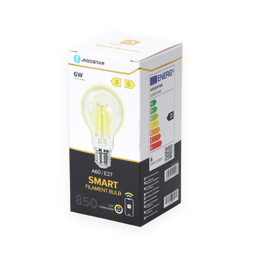 LED Димируема крушка A60 E27/6W/230V 2700-6500K Wi-Fi - Aigostar