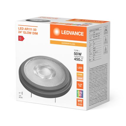 LED димируема крушка AR111 G53/7,2W/12V 1800-2700K 24° CRI 90 - Ledvance