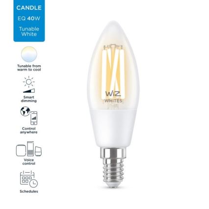 LED Димируема крушка FILAMENT C35 E14/4,9W/230V 2700-6500K CRI 90 Wi-Fi - WiZ