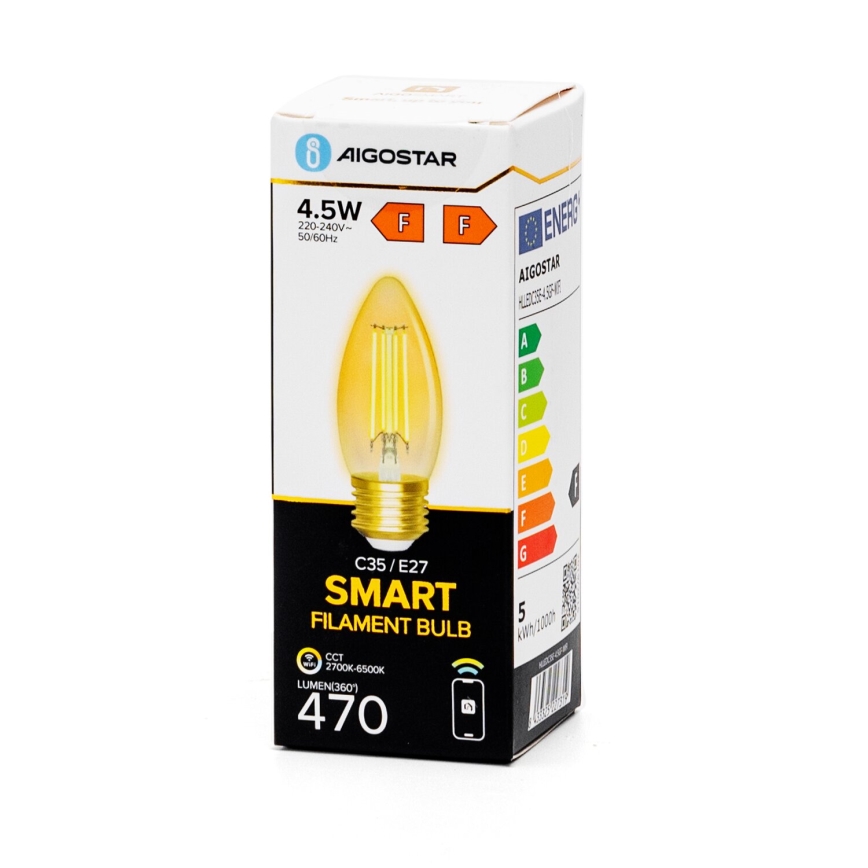 LED Димируема крушка FILAMENT C35 E27/4,5W/230V 2700-6500K Wi-Fi - Aigostar