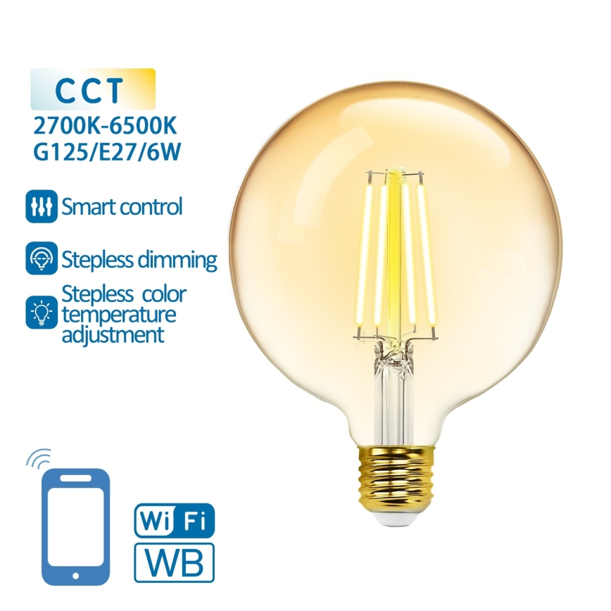 LED Димируема крушка FILAMENT G125 E27/6W/230V 2700-6500K Wi-Fi - Aigostar