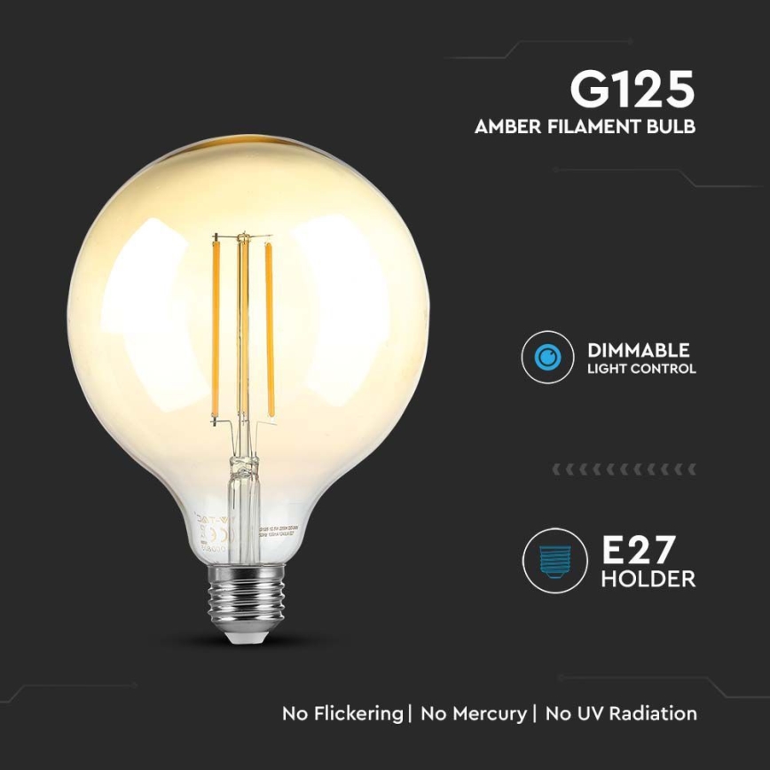 LED Димируема крушка FILAMENT G125 E27/8W/230V 2200K
