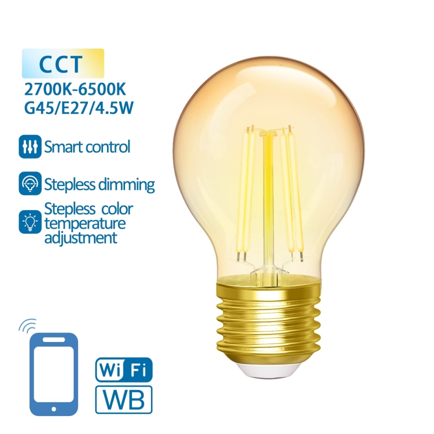 LED Димируема крушка FILAMENT G45 E27/4,5W/230V 2700-6500K Wi-Fi - Aigostar