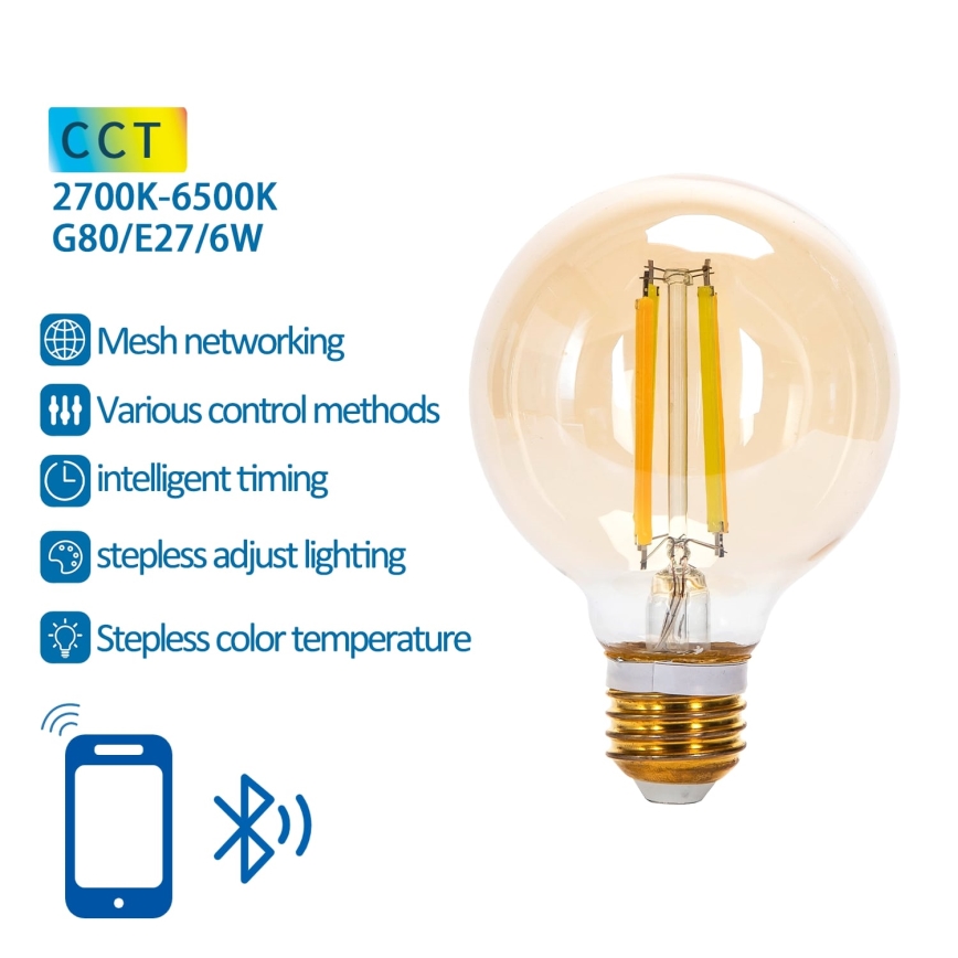 LED Димируема крушка FILAMENT MESH Smart G80 E27/6W/230V 2700-6500K - Aigostar