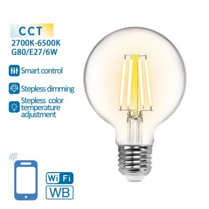 LED Димируема крушка FILAMENT G80 E27/6W/230V 2700-6500K Wi-Fi - Aigostar