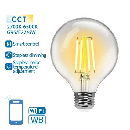 LED Димируема крушка FILAMENT G95 E27/6W/230V 2700-6500K Wi-Fi - Aigostar