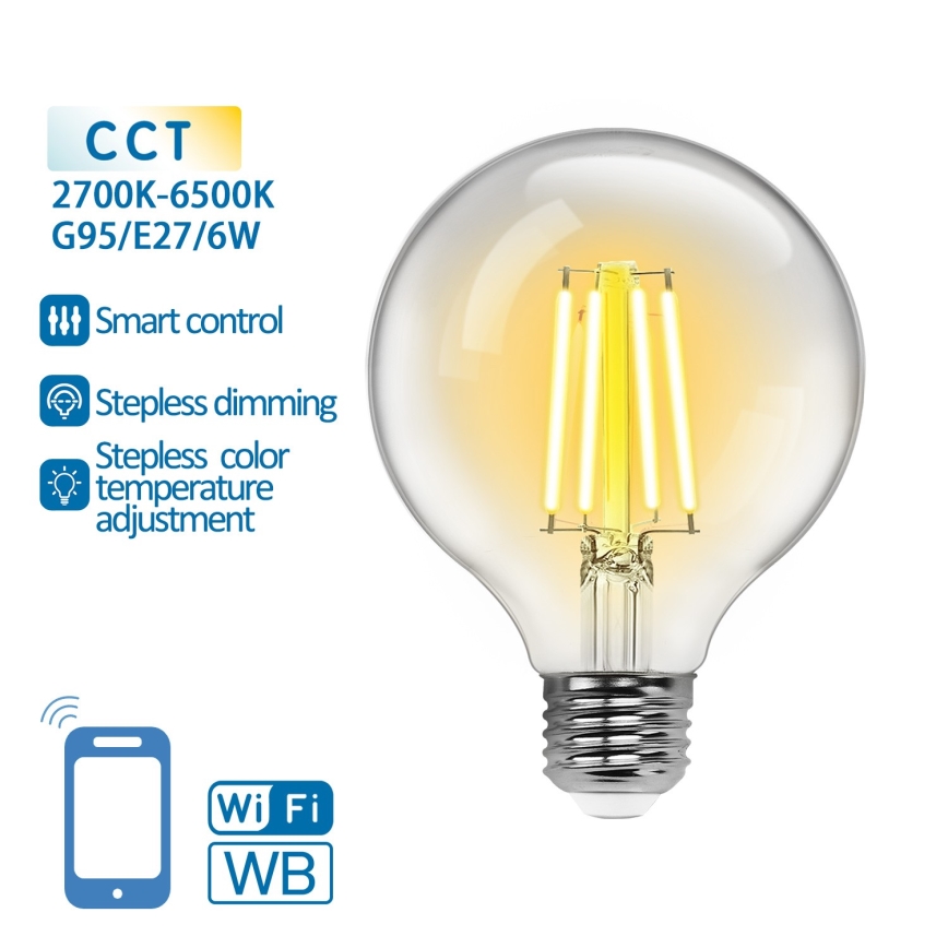 LED Димируема крушка FILAMENT G95 E27/6W/230V 2700-6500K Wi-Fi - Aigostar