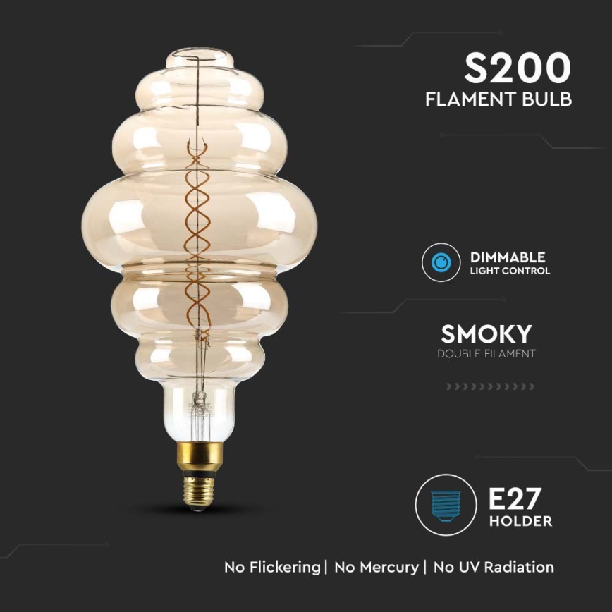 LED Димируема крушка FILAMENT S200 E27/8W/230V 1800K