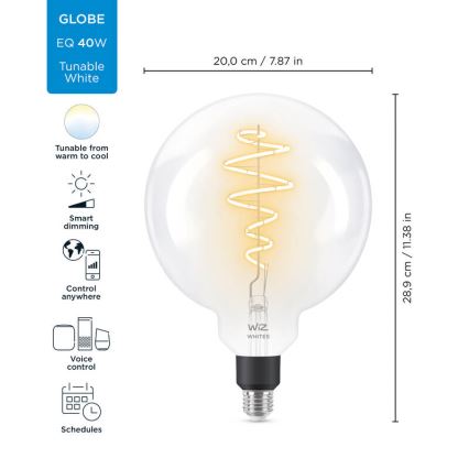 LED Димируема крушка FILAMENT G200 E27/6,5W/230V 2700-6500K CRI 90 Wi-Fi - WiZ