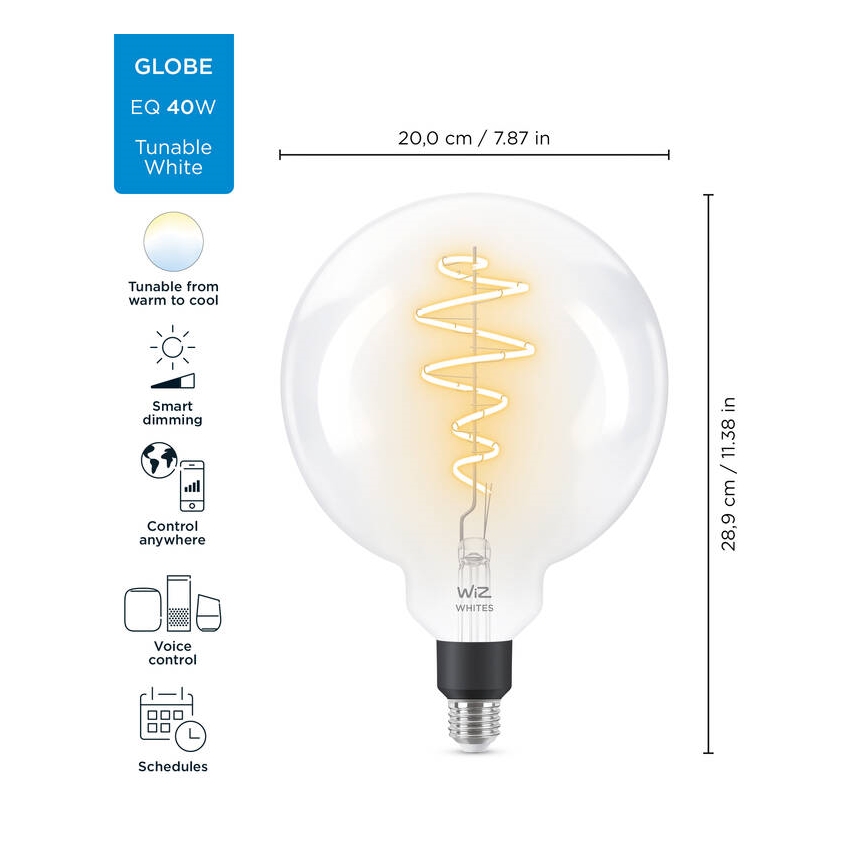 LED Димируема крушка FILAMENT G200 E27/6,5W/230V 2700-6500K CRI 90 Wi-Fi - WiZ