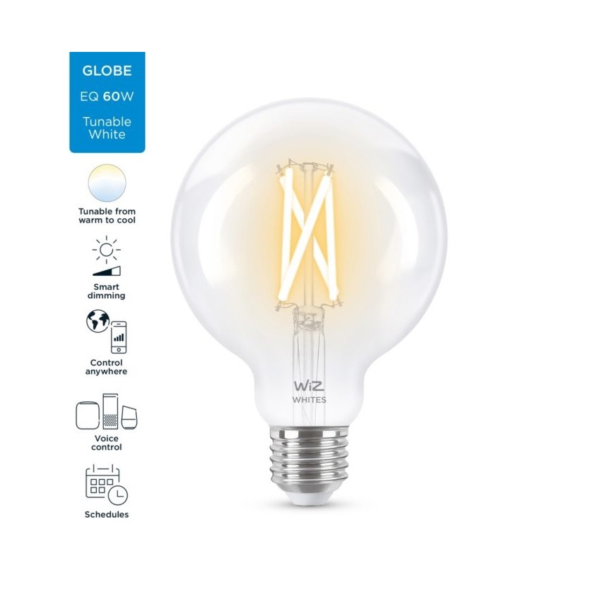LED Димируема крушка FILAMENT G95 E27/6,7W/230V 2700-6500K CRI 90 Wi-Fi - WiZ