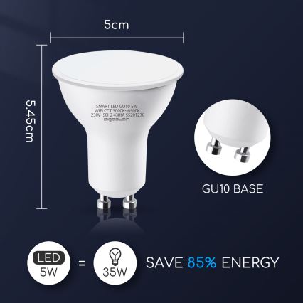 LED Димируема крушка GU10/5W/230V 3000-6500K Wi-Fi - Aigostar
