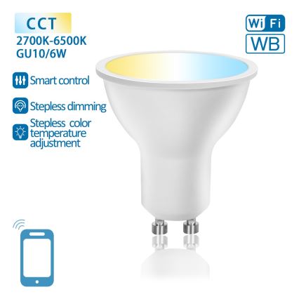 LED Димируема крушка GU10/6W/230V 2700-6500K Wi-Fi - Aigostar