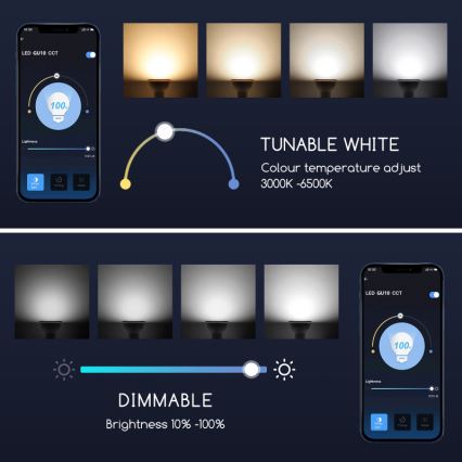 LED Димируема крушка GU10/7W/230V 3000-6500K Wi-Fi - Aigostar