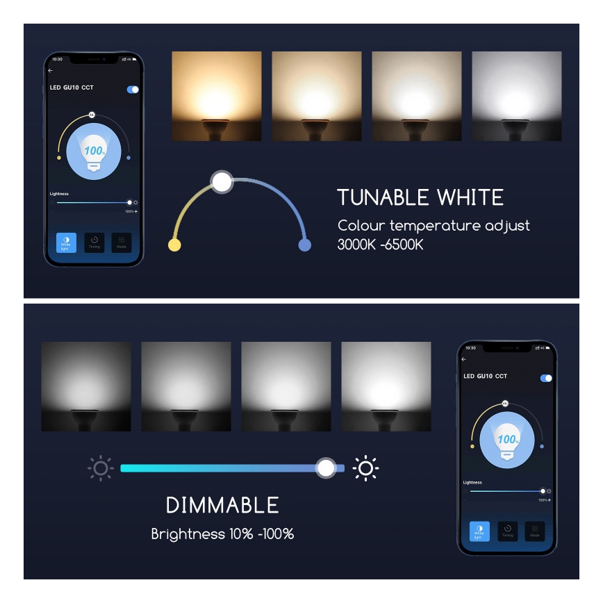 LED Димируема крушка GU10/7W/230V 3000-6500K Wi-Fi - Aigostar
