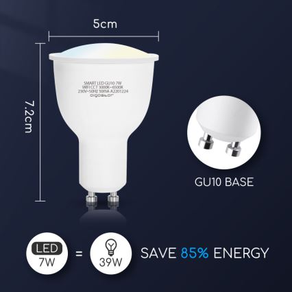 LED Димируема крушка GU10/7W/230V 3000-6500K Wi-Fi - Aigostar