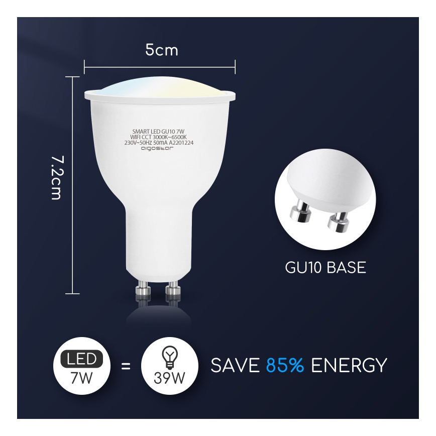 LED Димируема крушка GU10/7W/230V 3000-6500K Wi-Fi - Aigostar