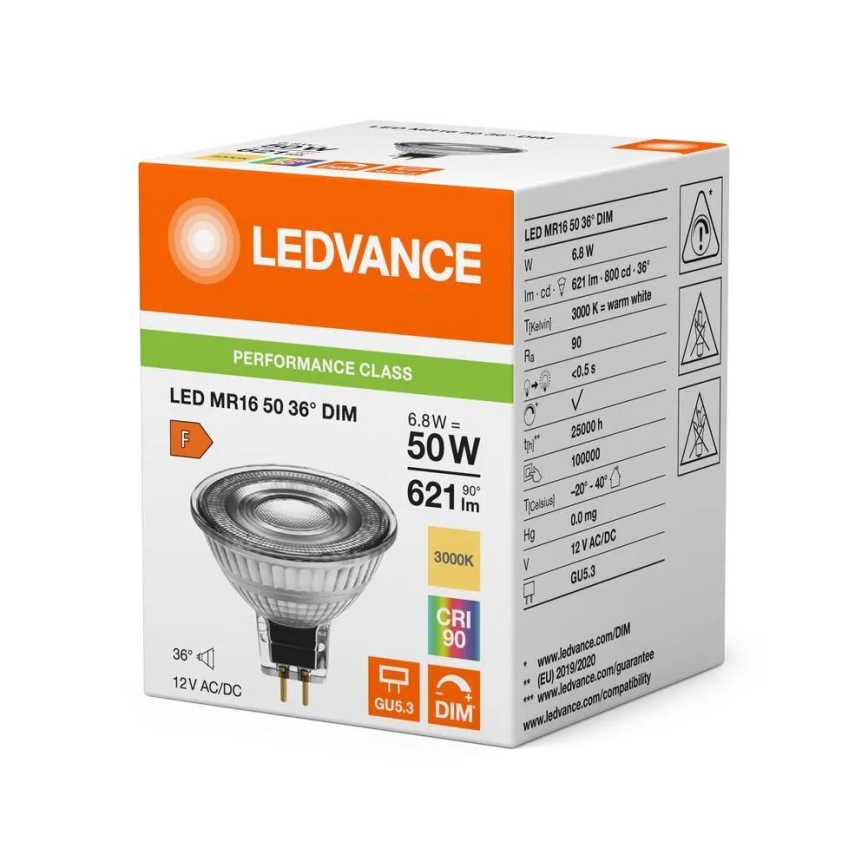 LED димируема крушка MR16 GU5,3/6,8W/12V 3000K 36° CRI 90 - Ledvance