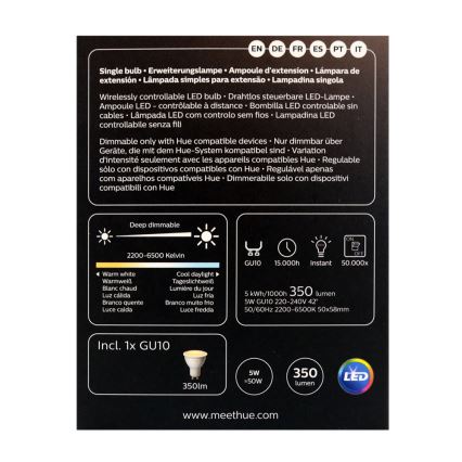 LED Димируема крушка Philips Hue WHITE AMBIANCE 1xGU10/4,3W/230V 2200-6500K
