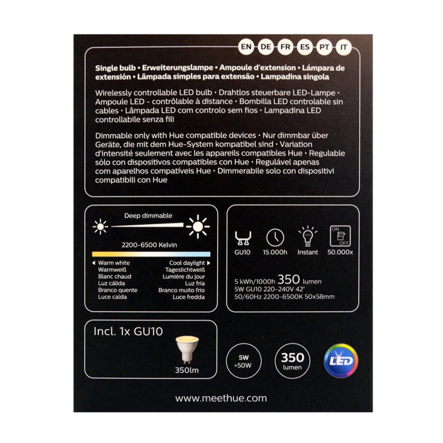 LED Димируема крушка Philips Hue WHITE AMBIANCE 1xGU10/4,3W/230V 2200-6500K