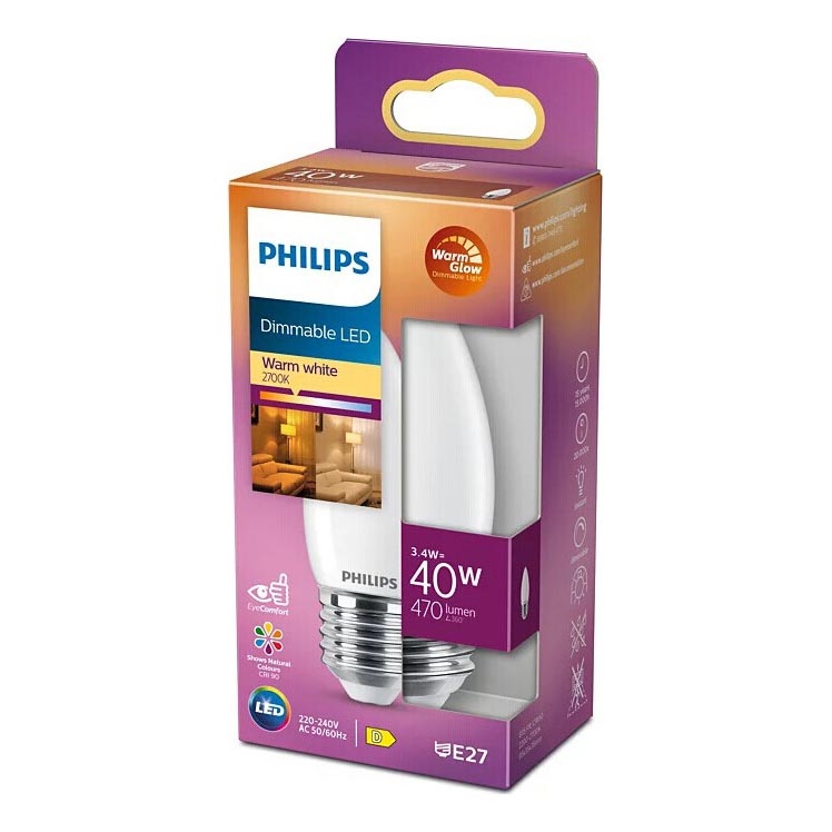 LED Димируема крушка Philips Warm Glow B35 E27/3,4W/230V 2200-2700K CRI 90