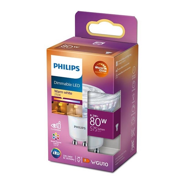 LED Димируема крушка Philips Warm Glow GU10/6,2W/230V 2200-2700K CRI 90