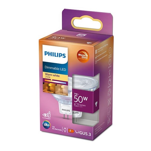 LED Димируема крушка Philips Warm Glow GU5,3/7W/12V 2200-2700K CRI 90