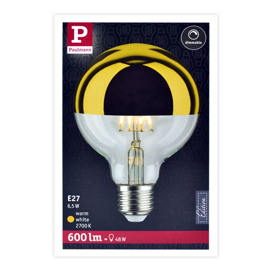 LED Димируема крушка с огледална сферична капачка GLOBE G95 E27/6,5W/230V 2700K златиста - Paulmann 28675