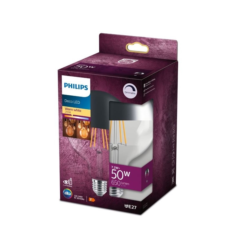 LED Димируема крушка с огледална сферична капачка DECO Philips G125 E27/7,2W/230V 2700K