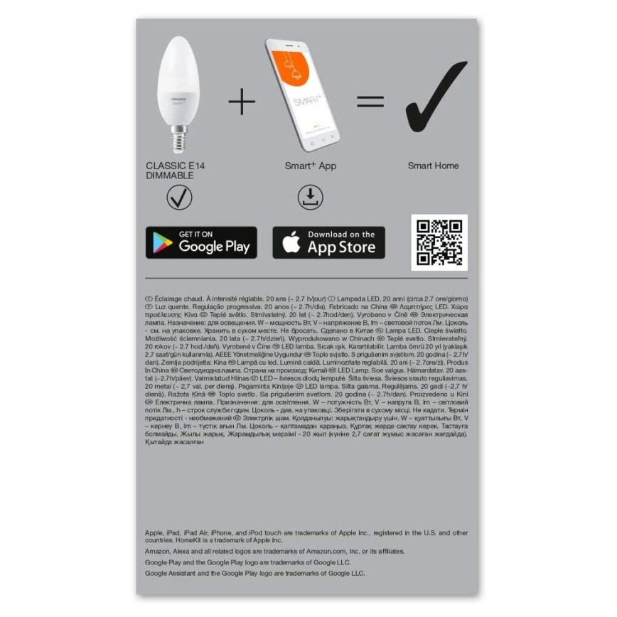 LED Димируема крушка SMART+ E14/5W/230V 2700K Wi-Fi - Ledvance