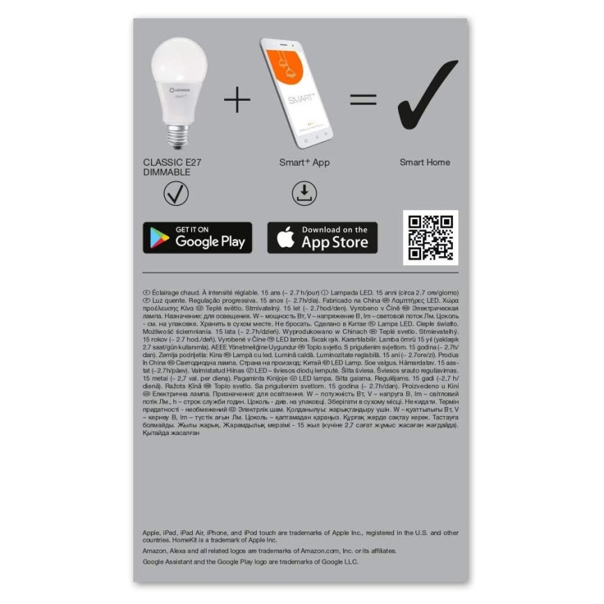 LED Димируема крушка SMART+ E27/14W/230V 2,700K Wi-Fi - Ledvance