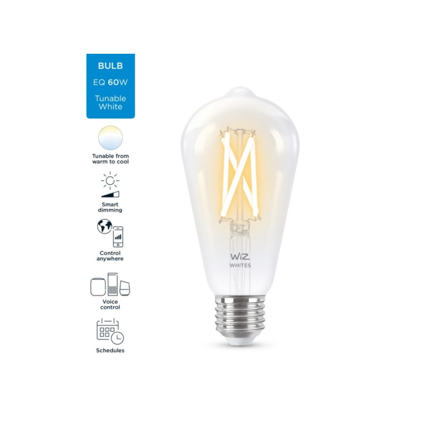 LED Димируема крушка FILAMENT ST64 E27/6,7W/230V 2700-6500K CRI 90 Wi-Fi - WiZ