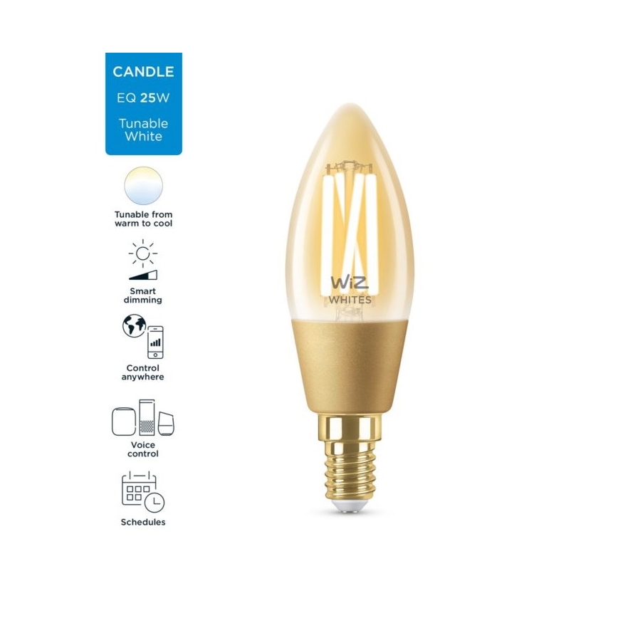 LED Димируема крушка VINTAGE FILAMENT C35 E14/4,9W/230V 2000-5000K CRI 90 Wi-Fi - WiZ