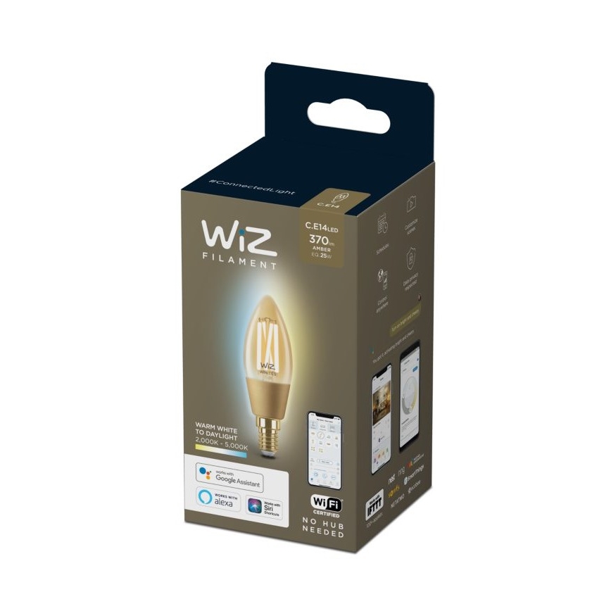 LED Димируема крушка VINTAGE FILAMENT C35 E14/4,9W/230V 2000-5000K CRI 90 Wi-Fi - WiZ