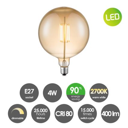 LED Димируема крушка VINTAGE EDISON G180 E27/4W/230V 2700K