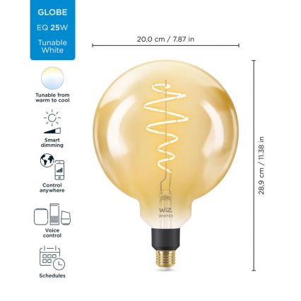 LED Димируема крушка VINTAGE FILAMENT G200 E27/6W/230V 2000-5000K CRI 90 Wi-Fi - WiZ