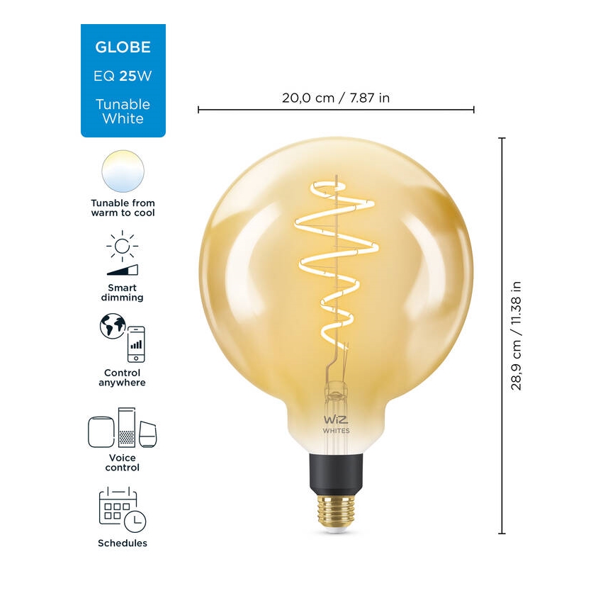 LED Димируема крушка VINTAGE FILAMENT G200 E27/6W/230V 2000-5000K CRI 90 Wi-Fi - WiZ